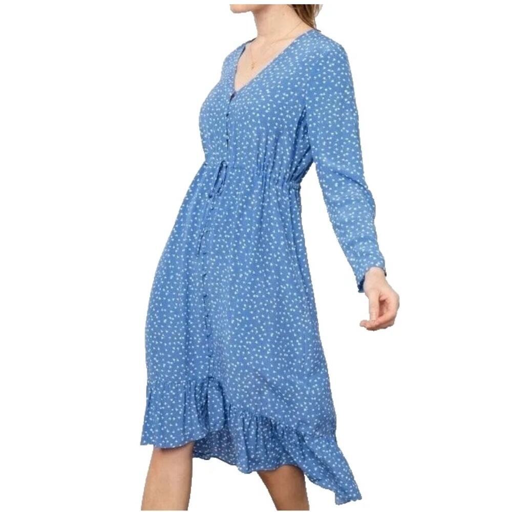 Rails JADE Dress Blue Wisteria White Drawstring Waist Buttons sz small